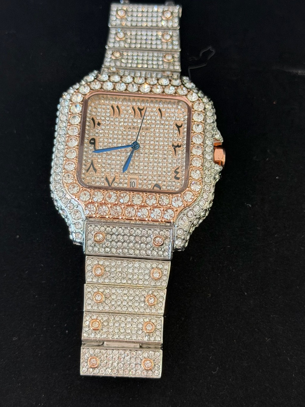Men’s Rose Gold & Silver Pavé Crystal Watch